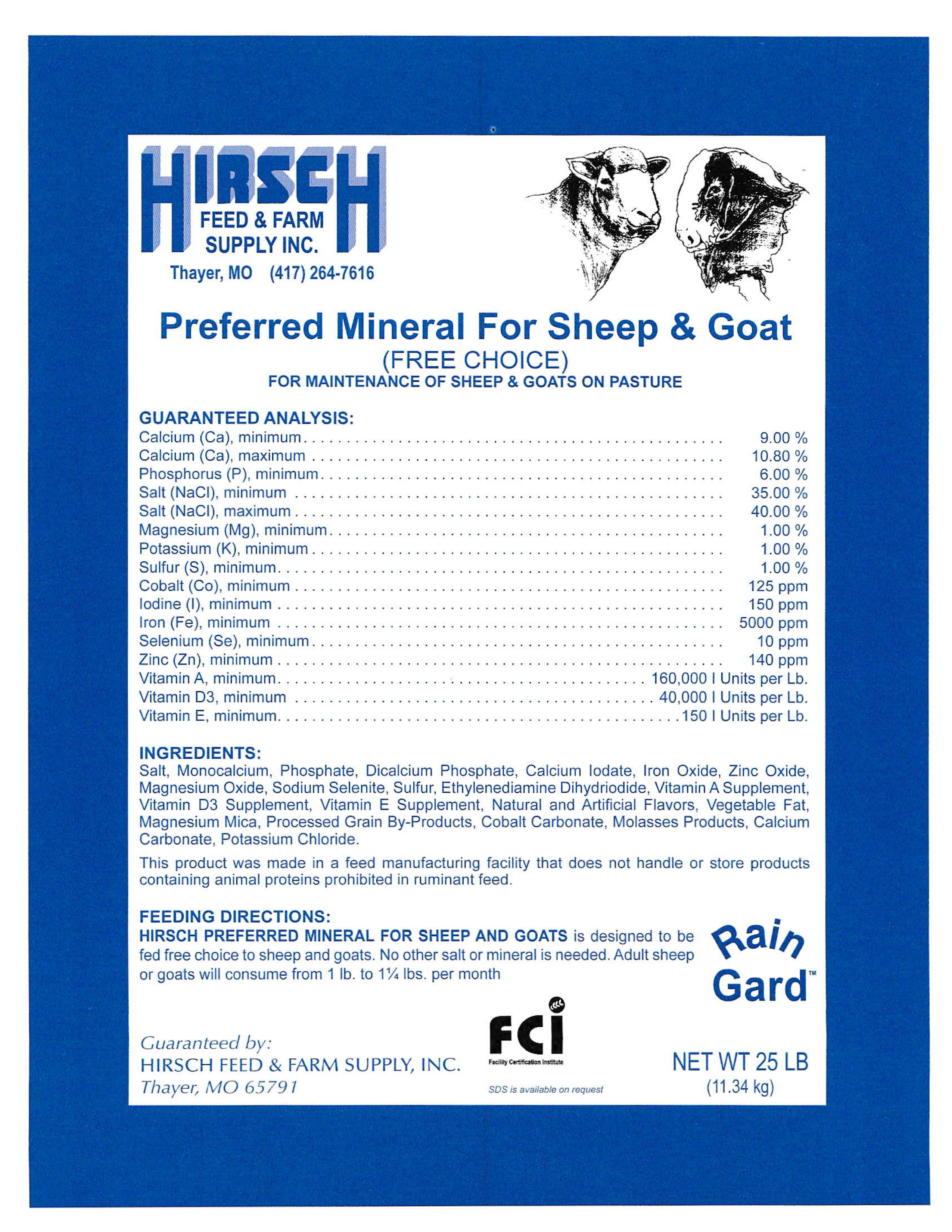 HIRSCH SHEEP & GOAT MINERAL 25LB