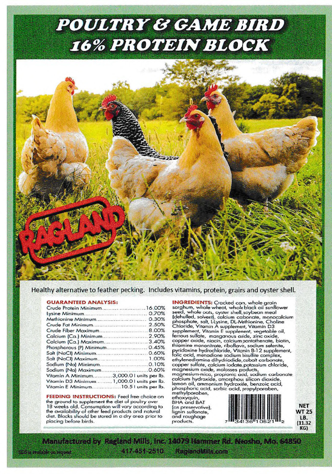 RAGLAND 16% POULTRY BLOCK 25#