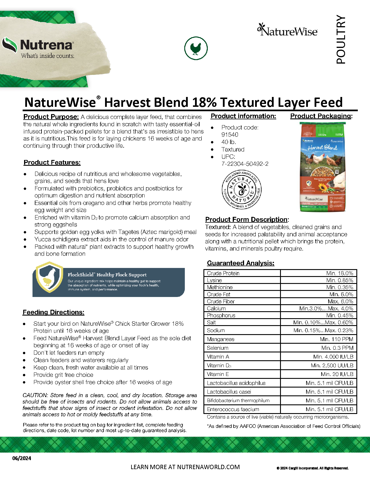 NATUREWISE HARVEST BLEND 18% TEXTURED LAYER FEED 40#