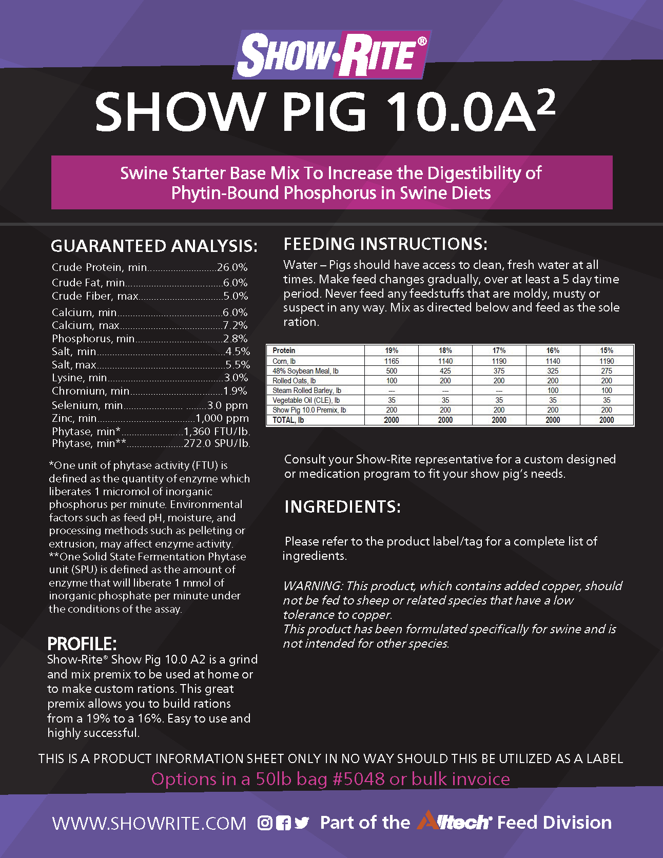 SHOWRITE SHOW PIG 10.0 PREMIX