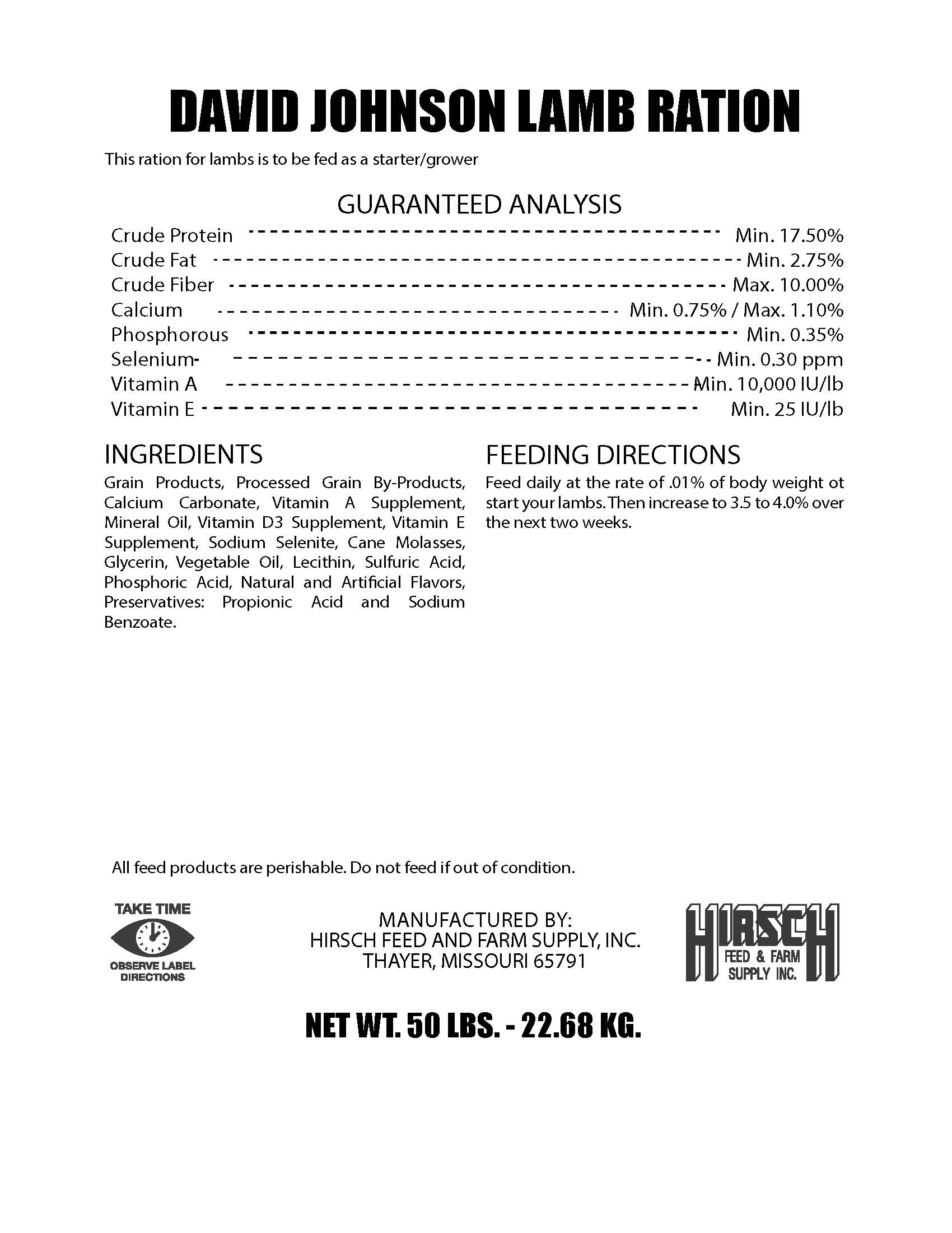 DAVID JOHNSON LAMB RATION