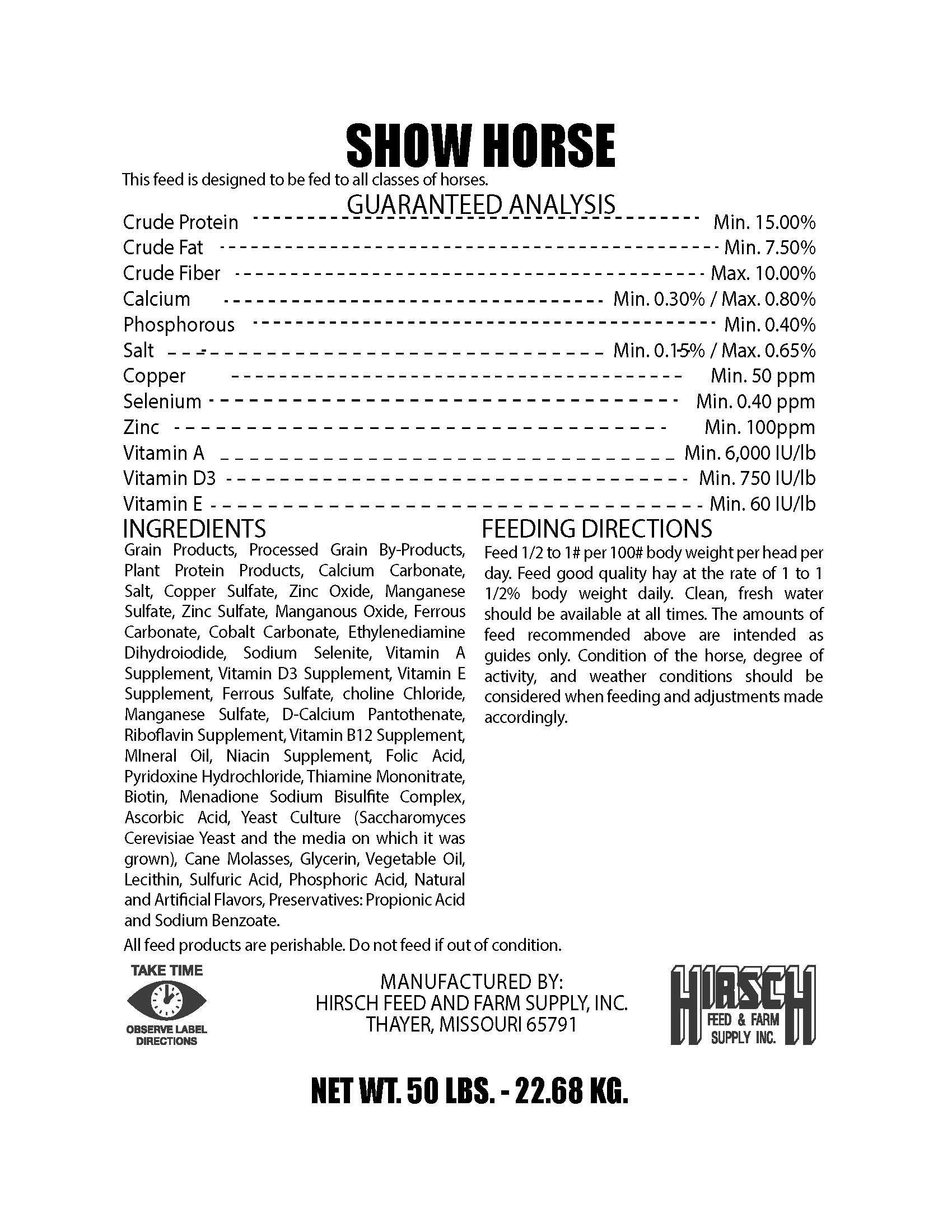 SHOW HORSE FEED 15 -7.5