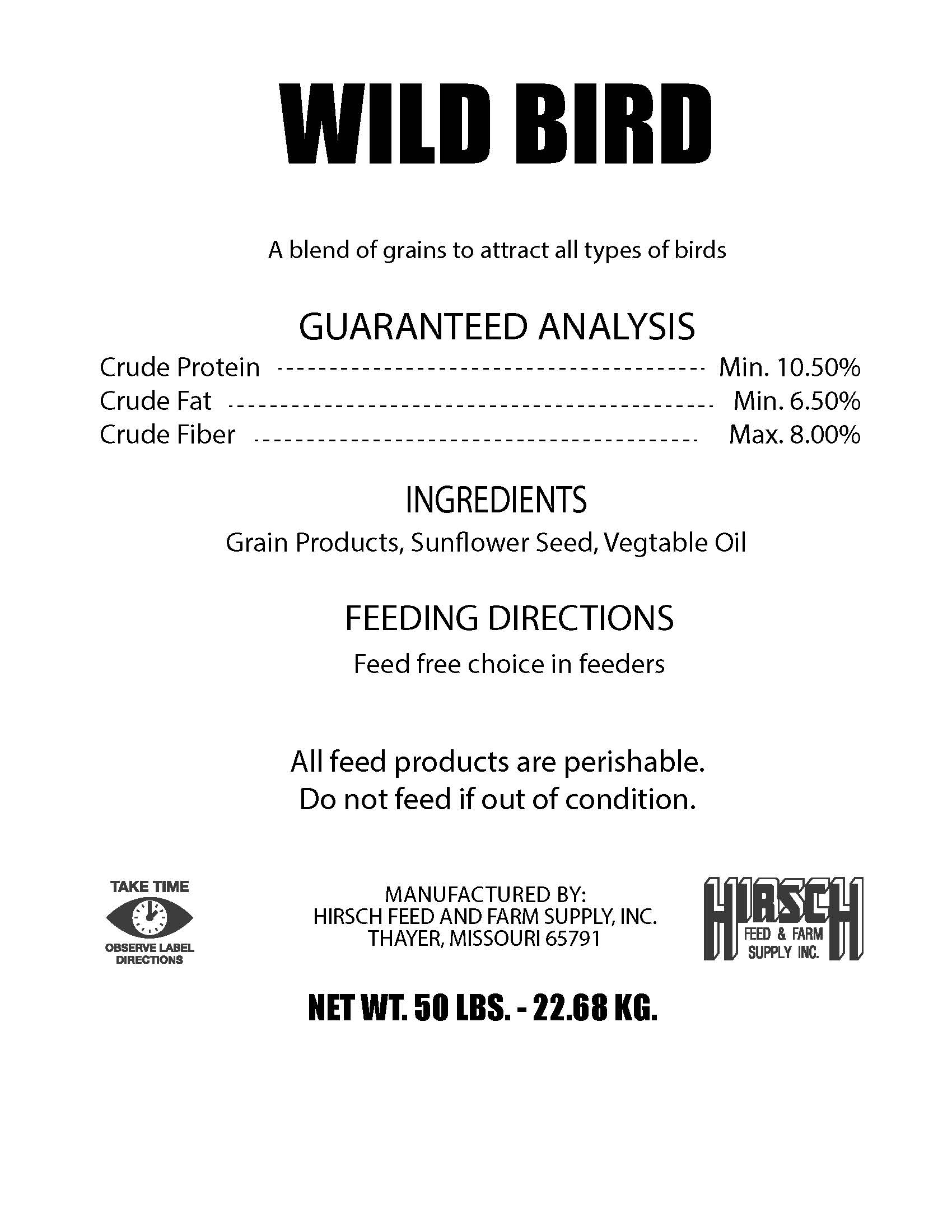 WILD BIRD W/CORN 50#