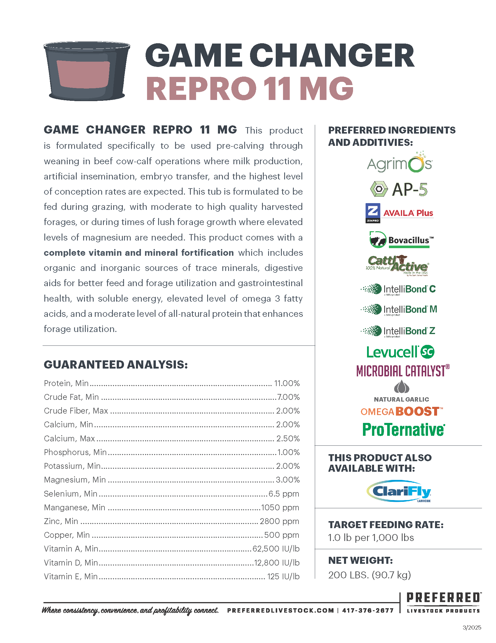PREFERRED LIVESTOCK GAME CHANGER REPRO 11MG WITH CLARIFLY