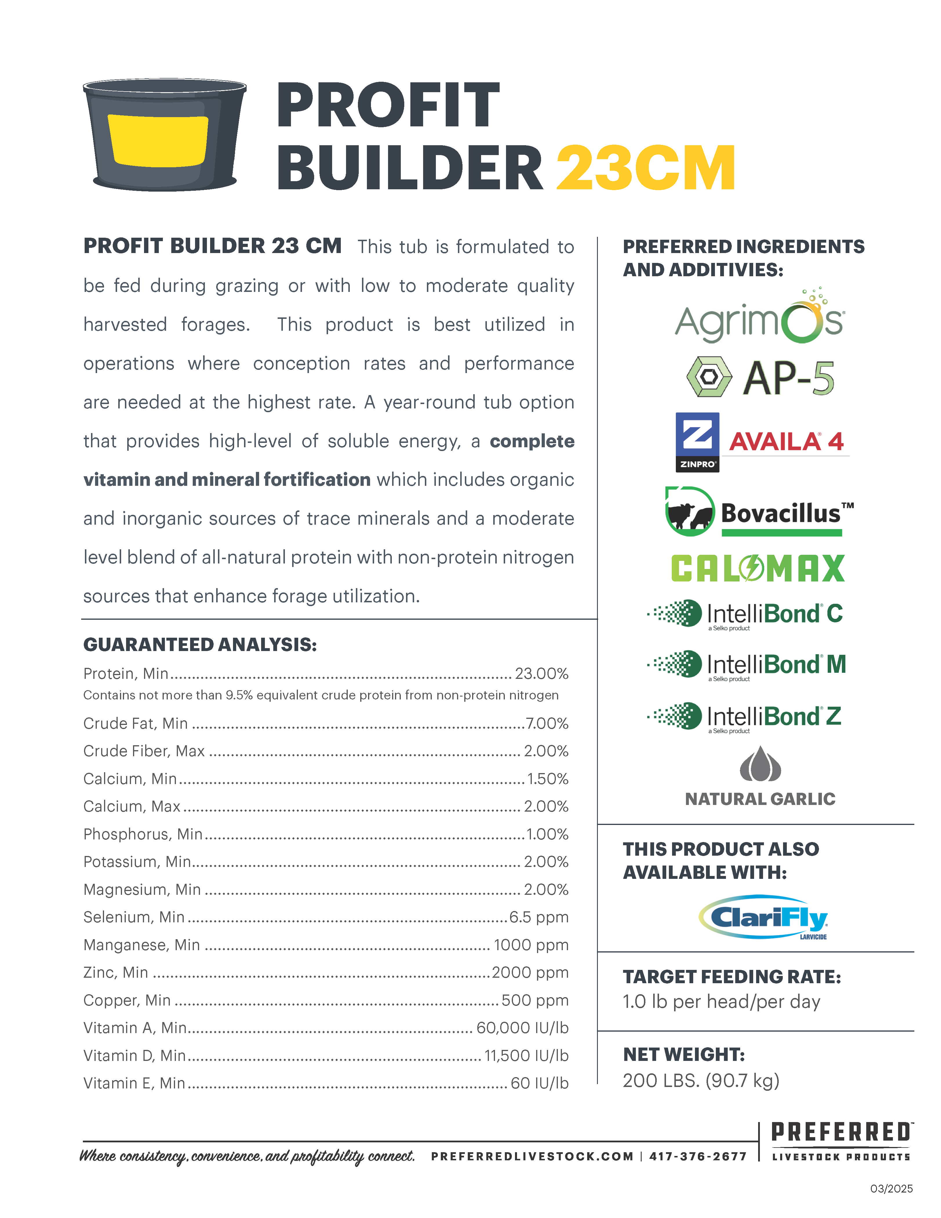 PREFERRED LIVESTOCK PROFIT BUILDER 23CM WITH CLARIFLY 200#