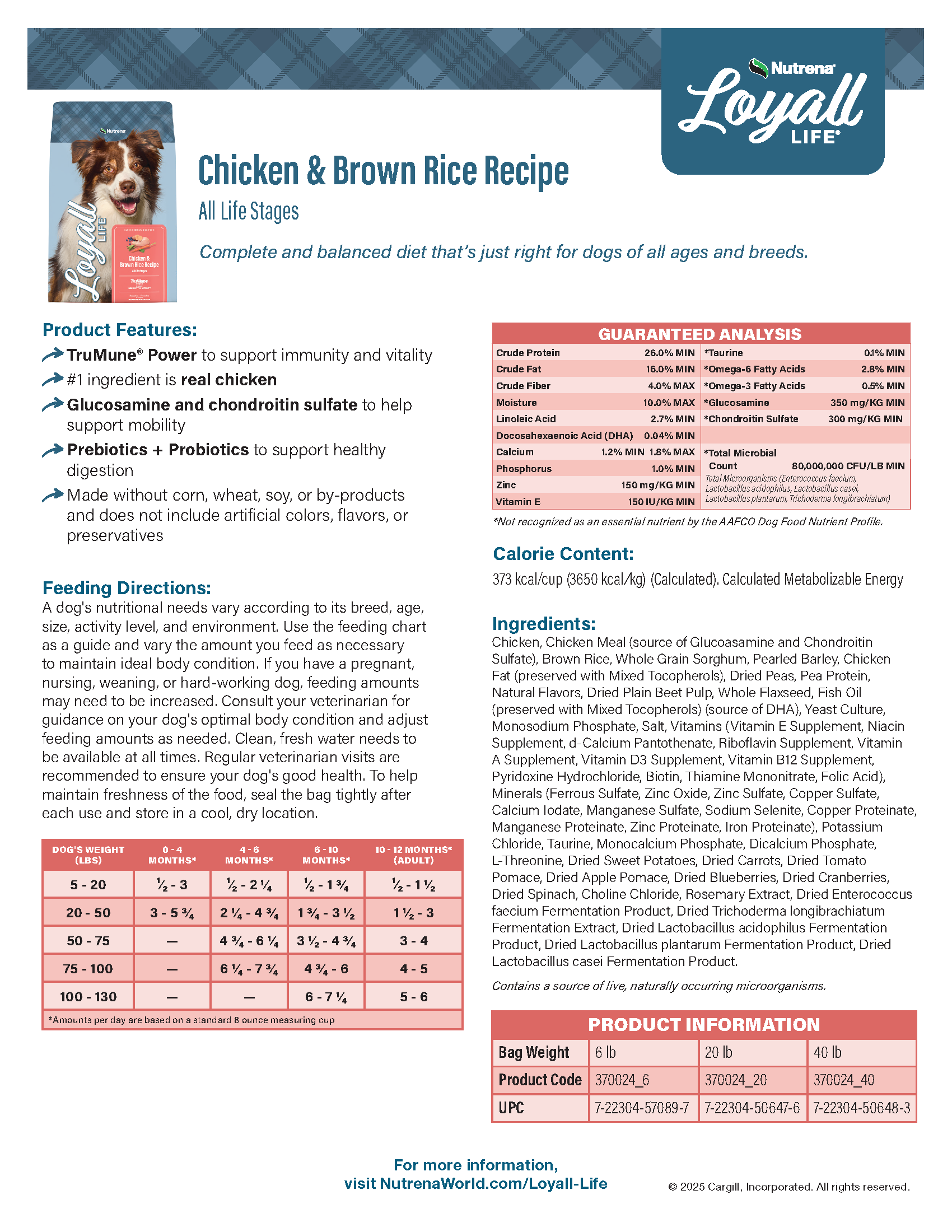 LOYALL LIFE ALL LIFE STAGES CHICKEN & BROWN RICE 20#