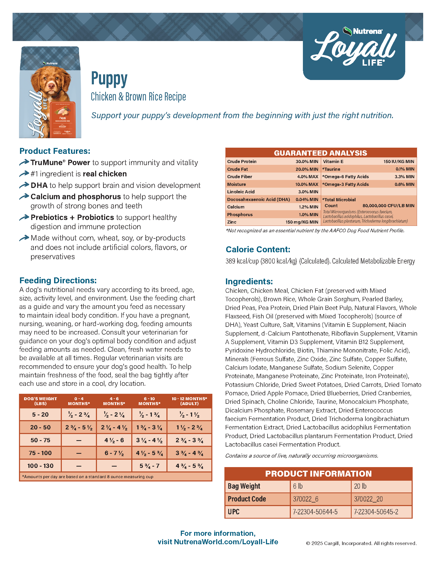 LOYALL LIFE PUPPY CHICKEN & BROWN RICE 20#