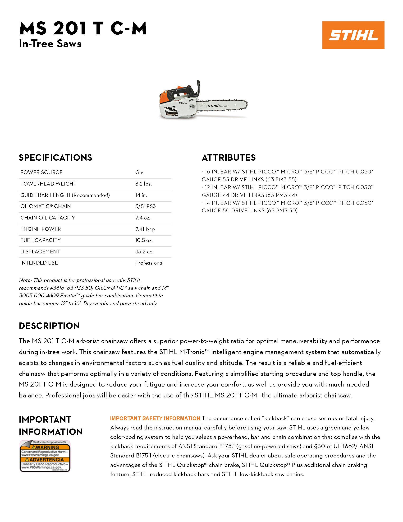 STIHL 14\" MS 201T CHAINSAW