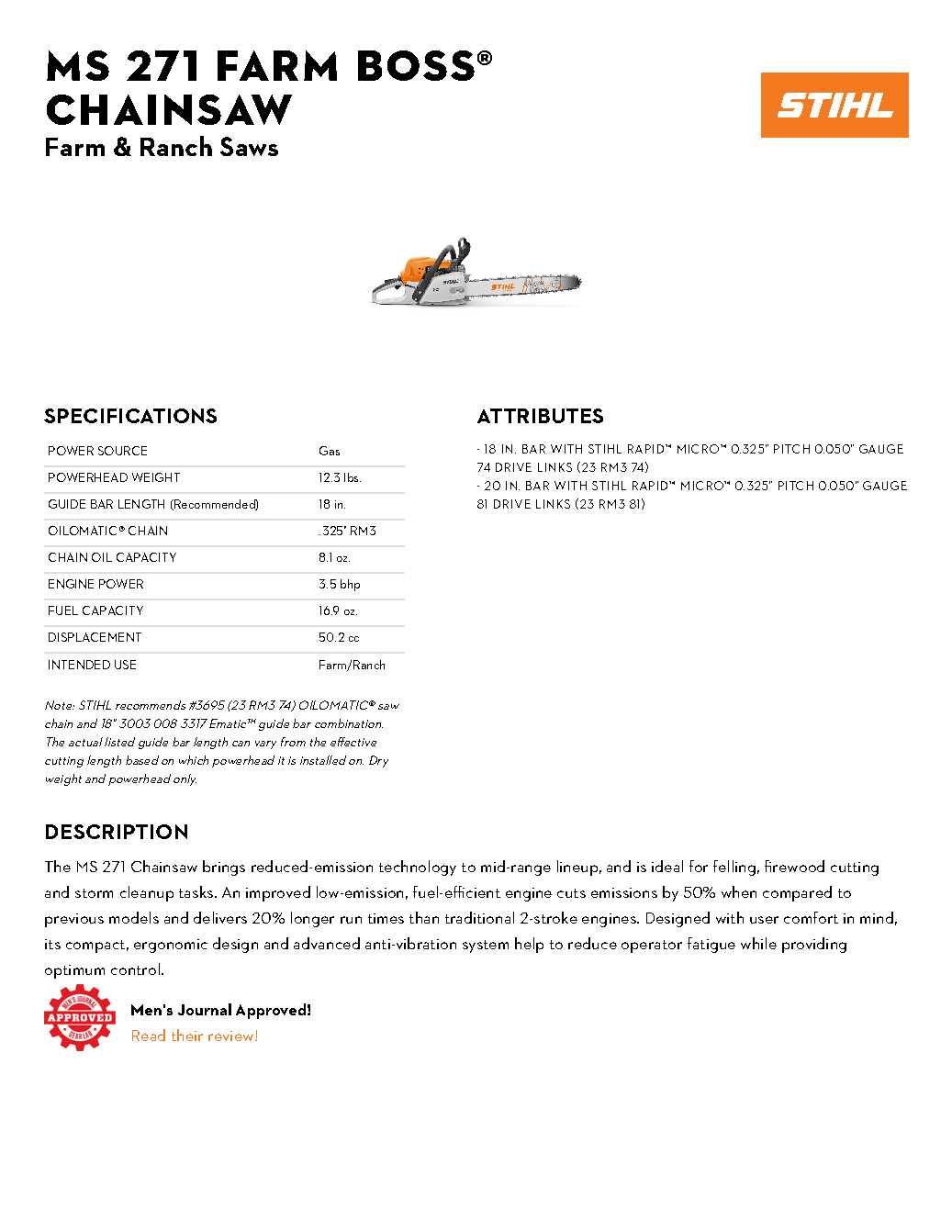 STIHL 20\" MS 271 FARM BOSS CHAINSAW