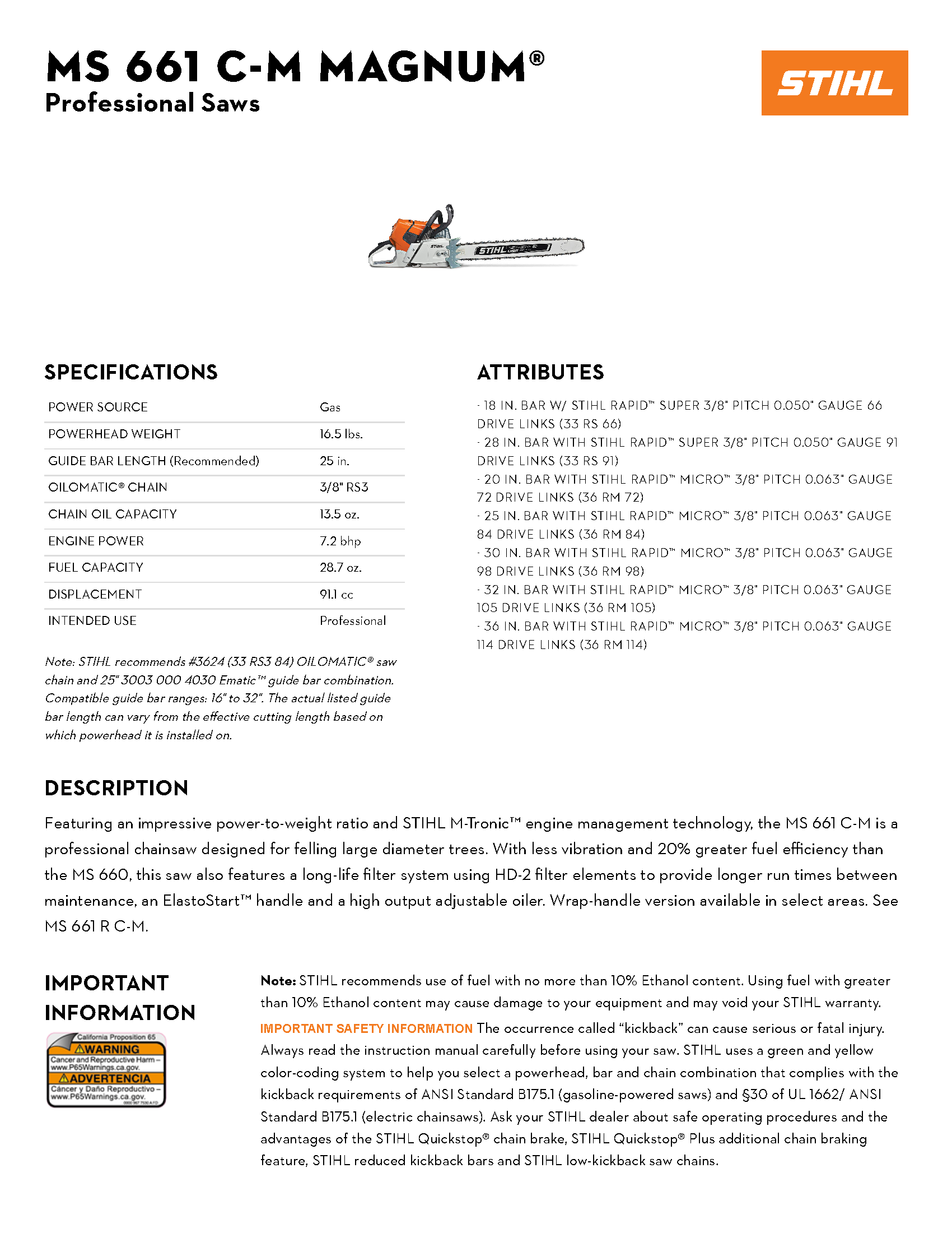 STIHL 25\" MS 661 C-M MAGNUM CHAINSAW