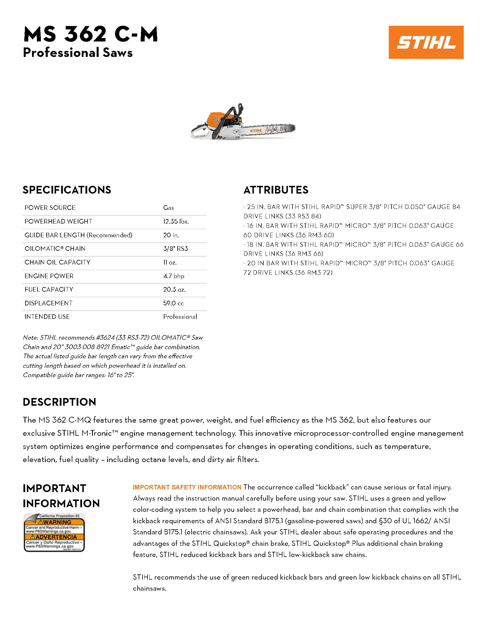 STIHL 20\" MS 362 C-M CHAINSAW