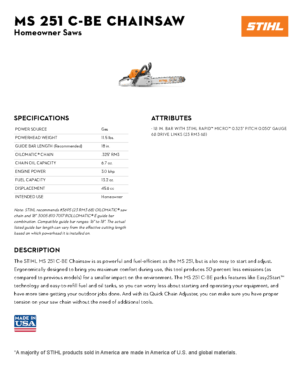 STIHL 18\" MS 251 C-BE EZ CHAINSAW