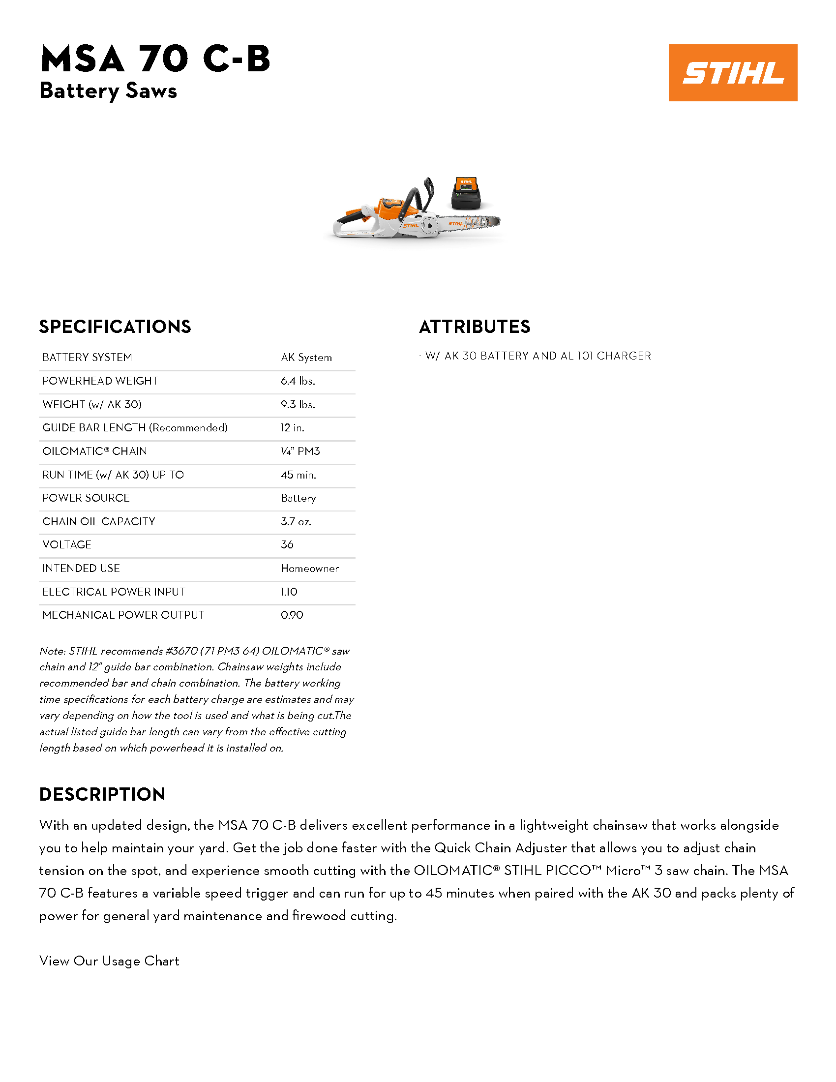 STIHL 12\'\' MSA 70 LITH-ION CHAINSAW SET