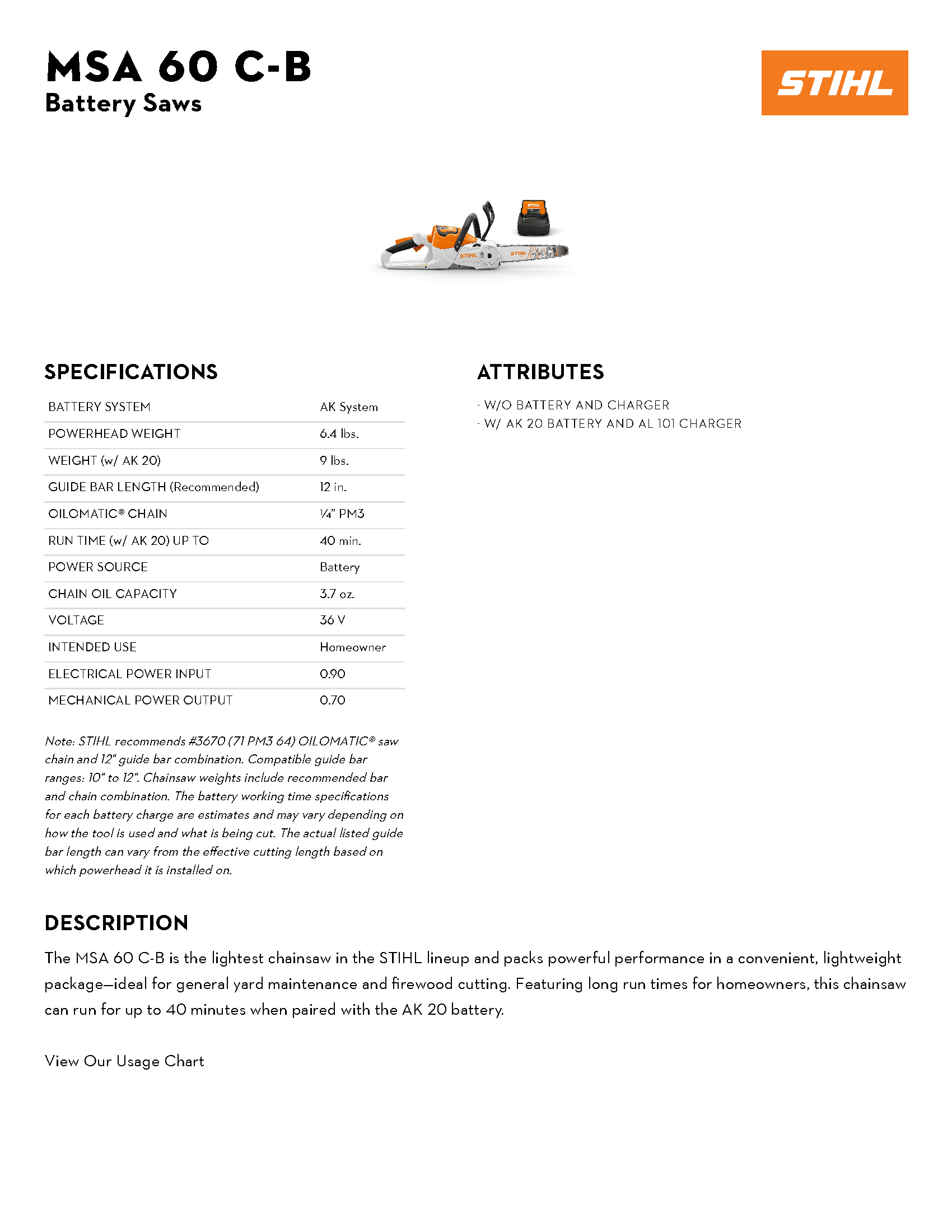 STIHL 12\'\' MSA 60 LITH-ION CHAINSAW SET