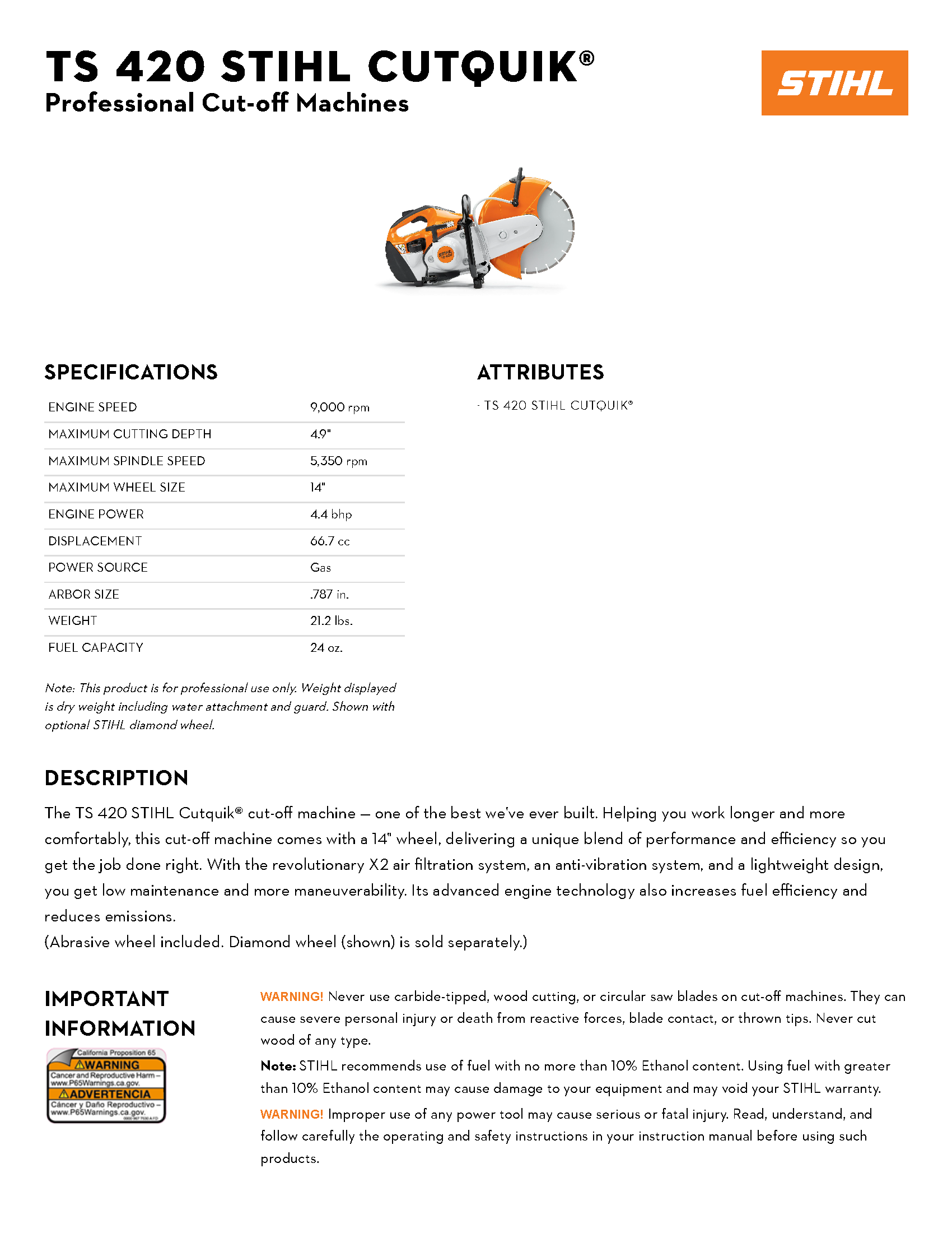 STIHL 14\" TS 420 CUTOFF MACHINE