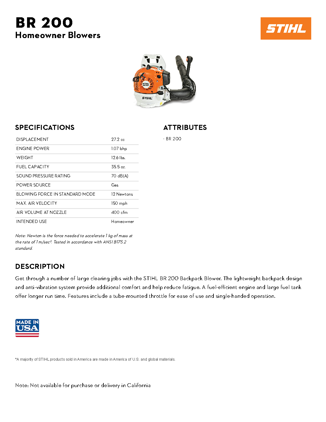 STIHL BR 200 BACKPACK BLOWER