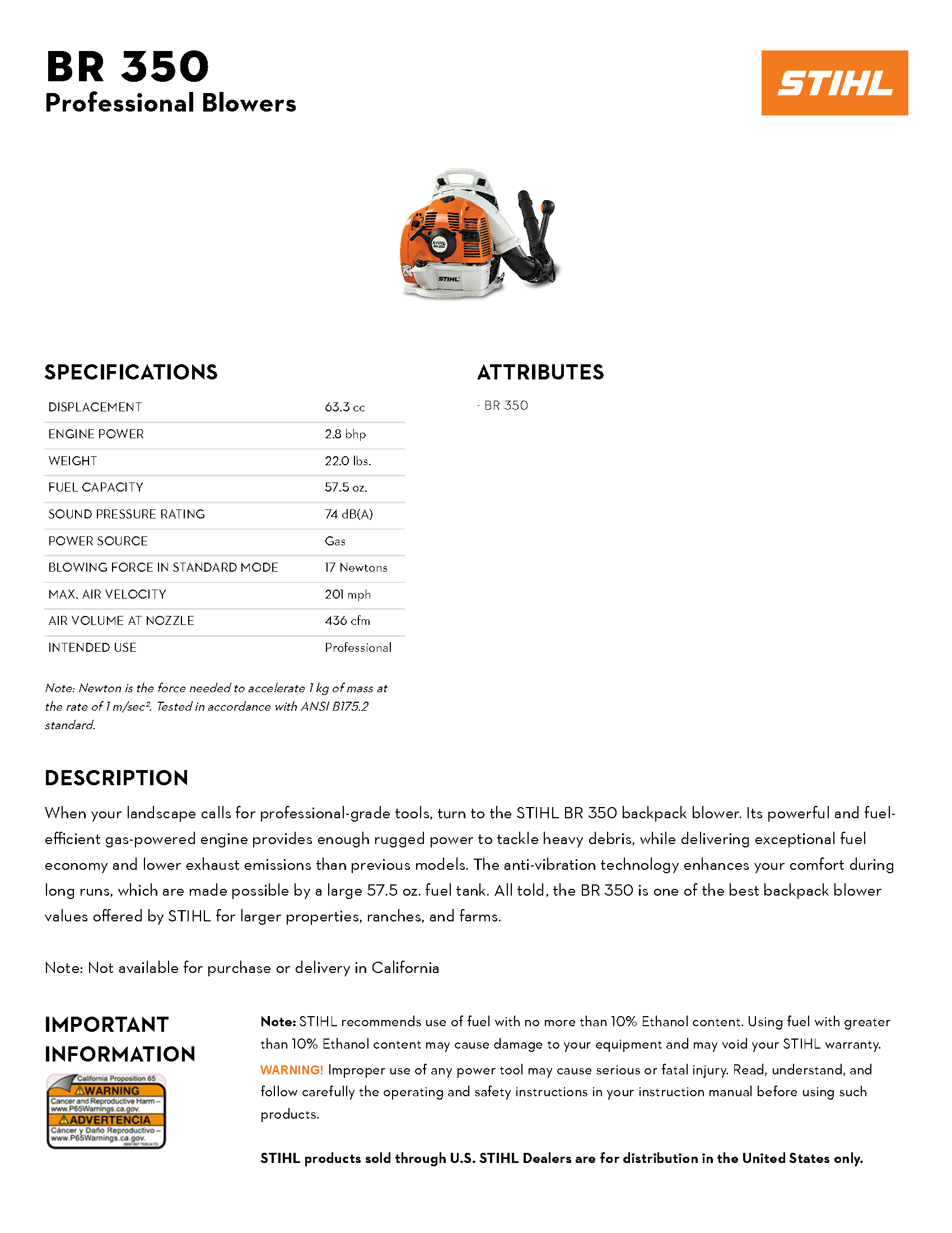 STIHL BR 350 BACKPACK BLOWER