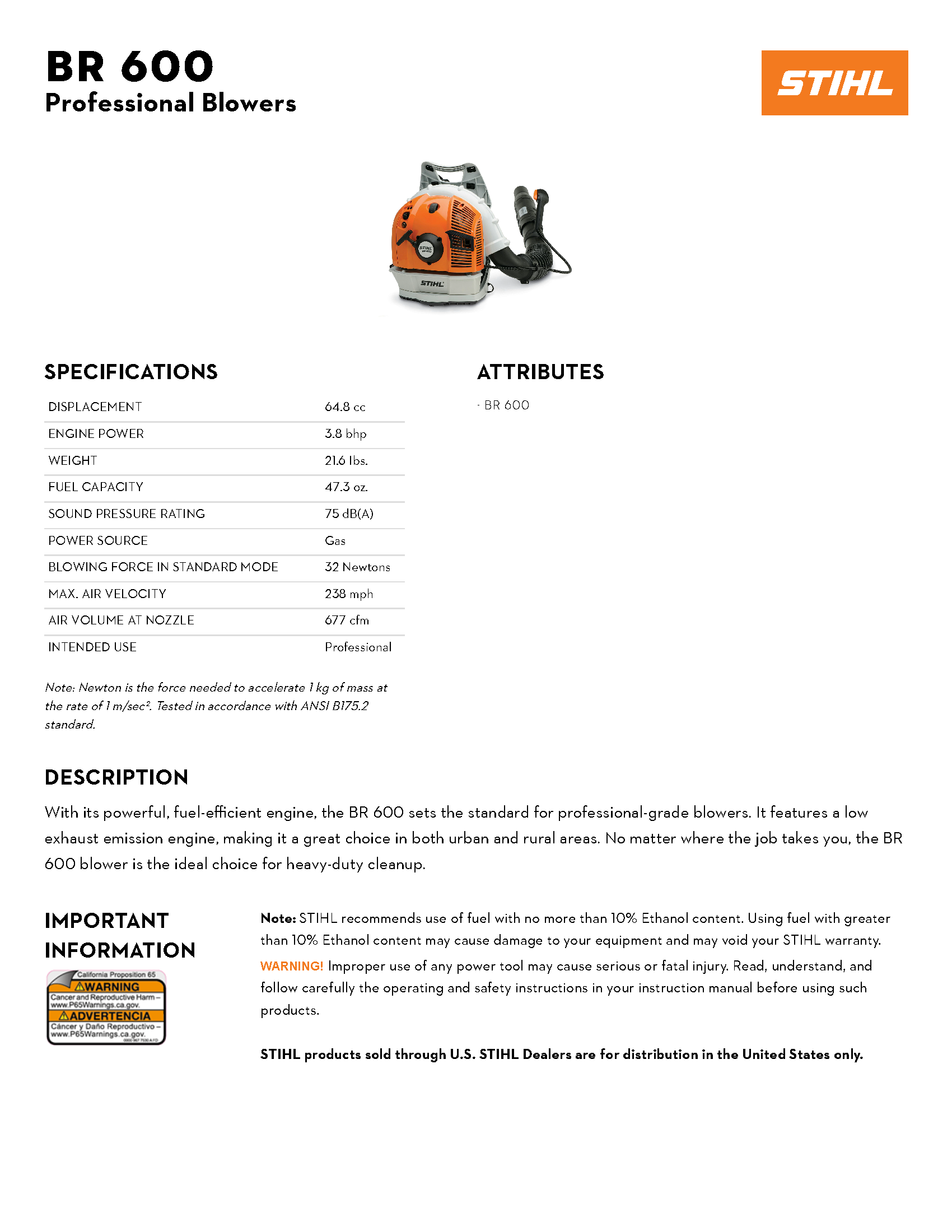 STIHL BR 600 BACKPACK BLOWER