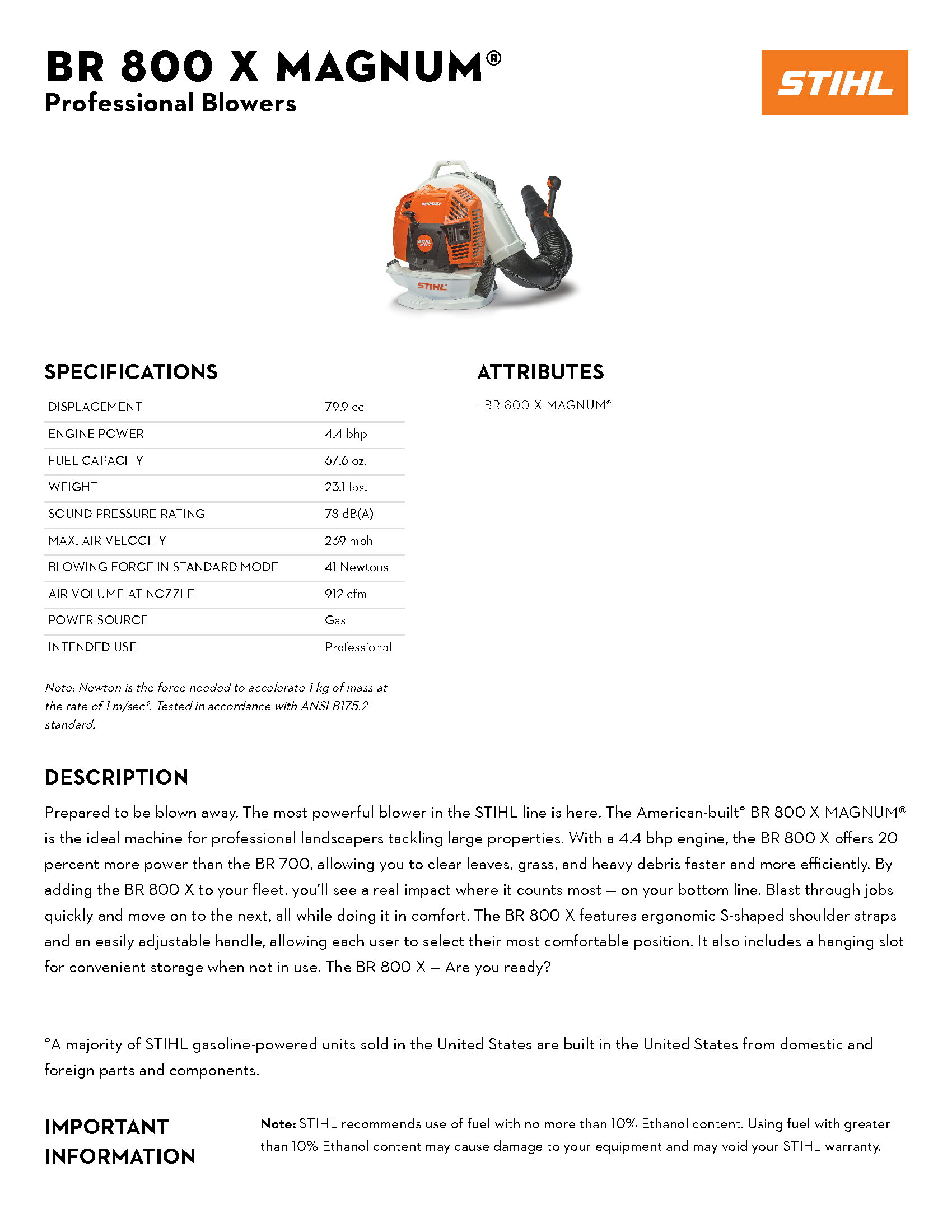 STIHL BR 800 X MAGNUM BACKPACK BLOWER