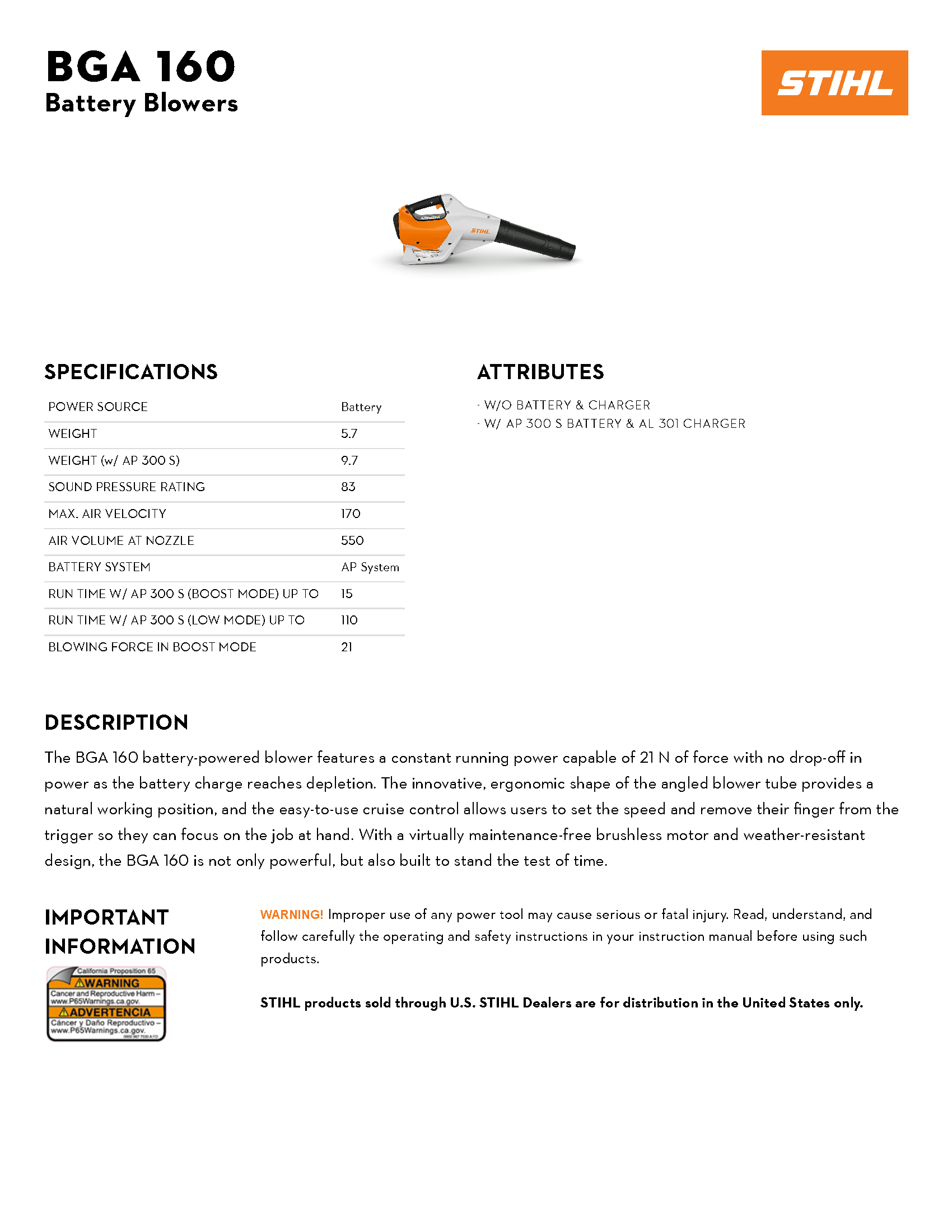 STIHL BGA 160 LITH-ION BLOWER