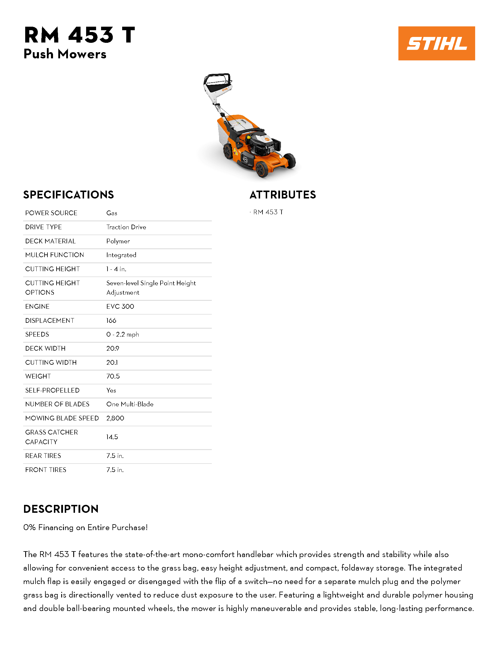STIHL RM 453T PUSH LAWN MOWER