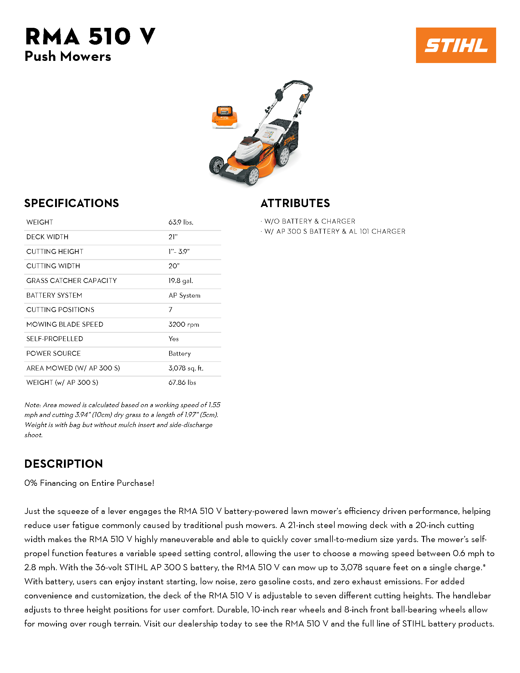 STIHL RMA 510V LITH-ION PUSH LAWN MOWER