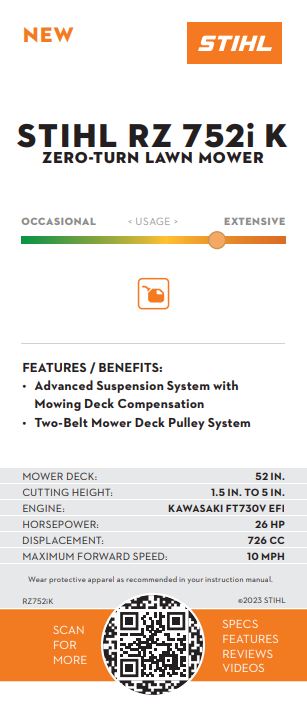 STIHL 52\" RZ 752 ZERO-TURN MOWER - 26HP EFI KAWASAKI ENGINE