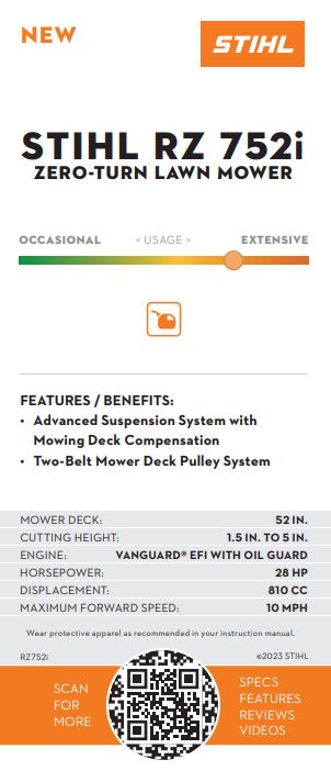 STIHL 52\" RZ 752 ZERO-TURN MOWER - 28HP EFI VANGUARD ENGINE