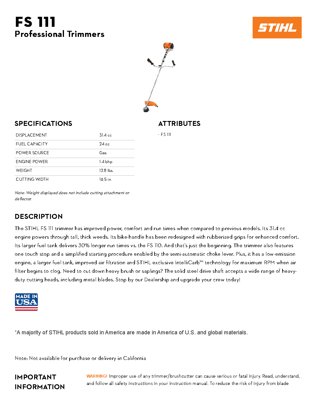 STIHL FS 111 BIKE HANDLE TRIMMER