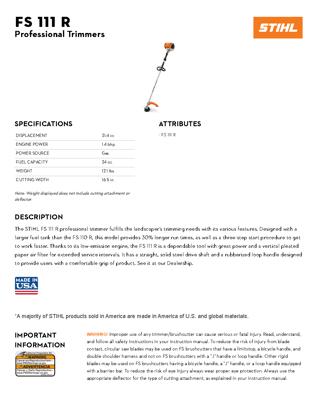 STIHL FS 111R LOOP HANDLE TRIMMER