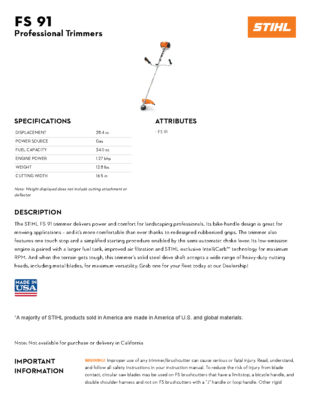 STIHL FS 91 BIKE HANDLE TRIMMER