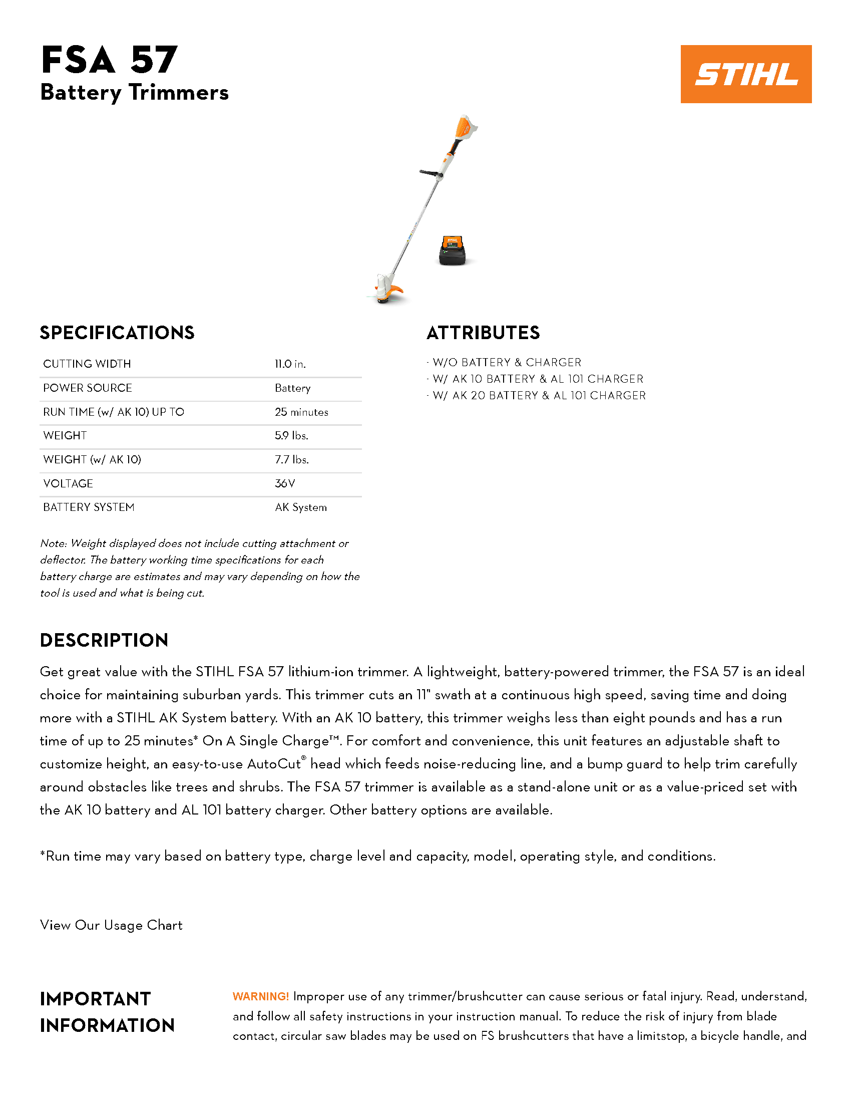 STIHL FSA 57 LITH-ION TRIMMER