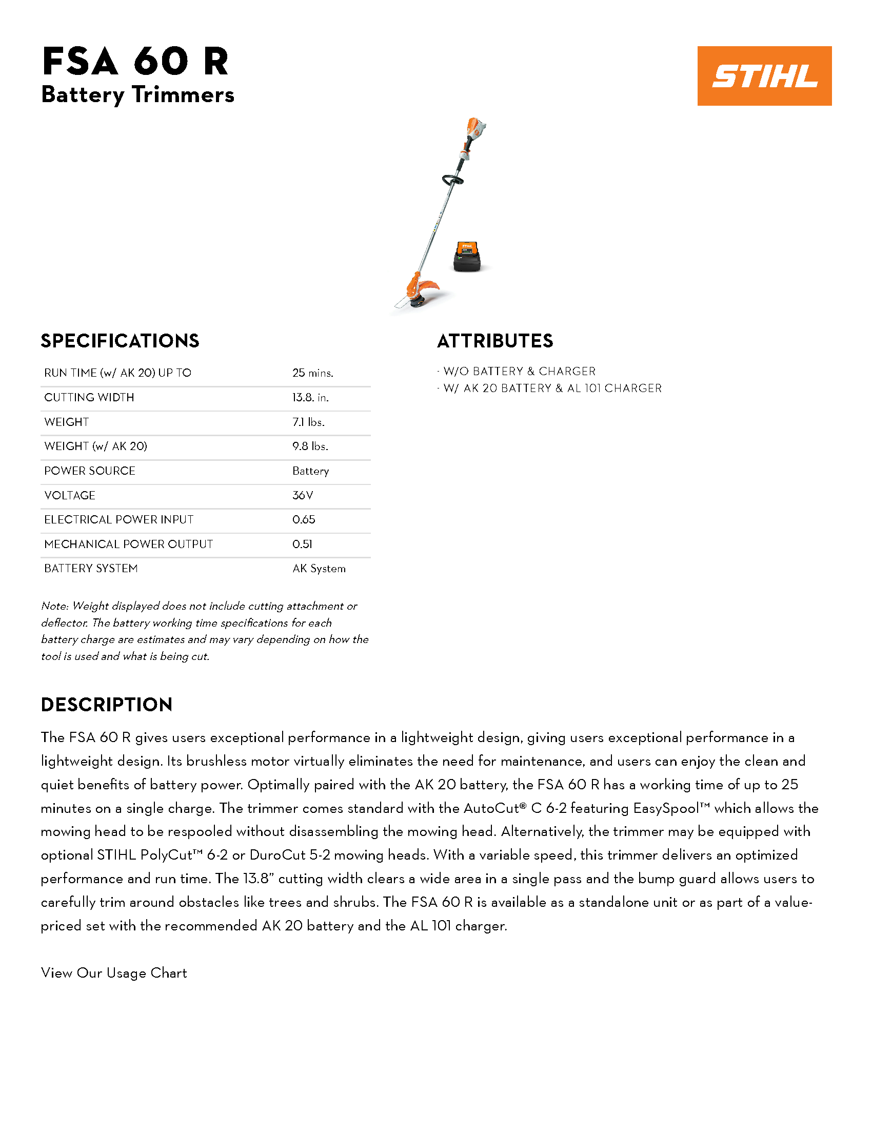 STIHL FSA 60R LITH-ION TRIMMER
