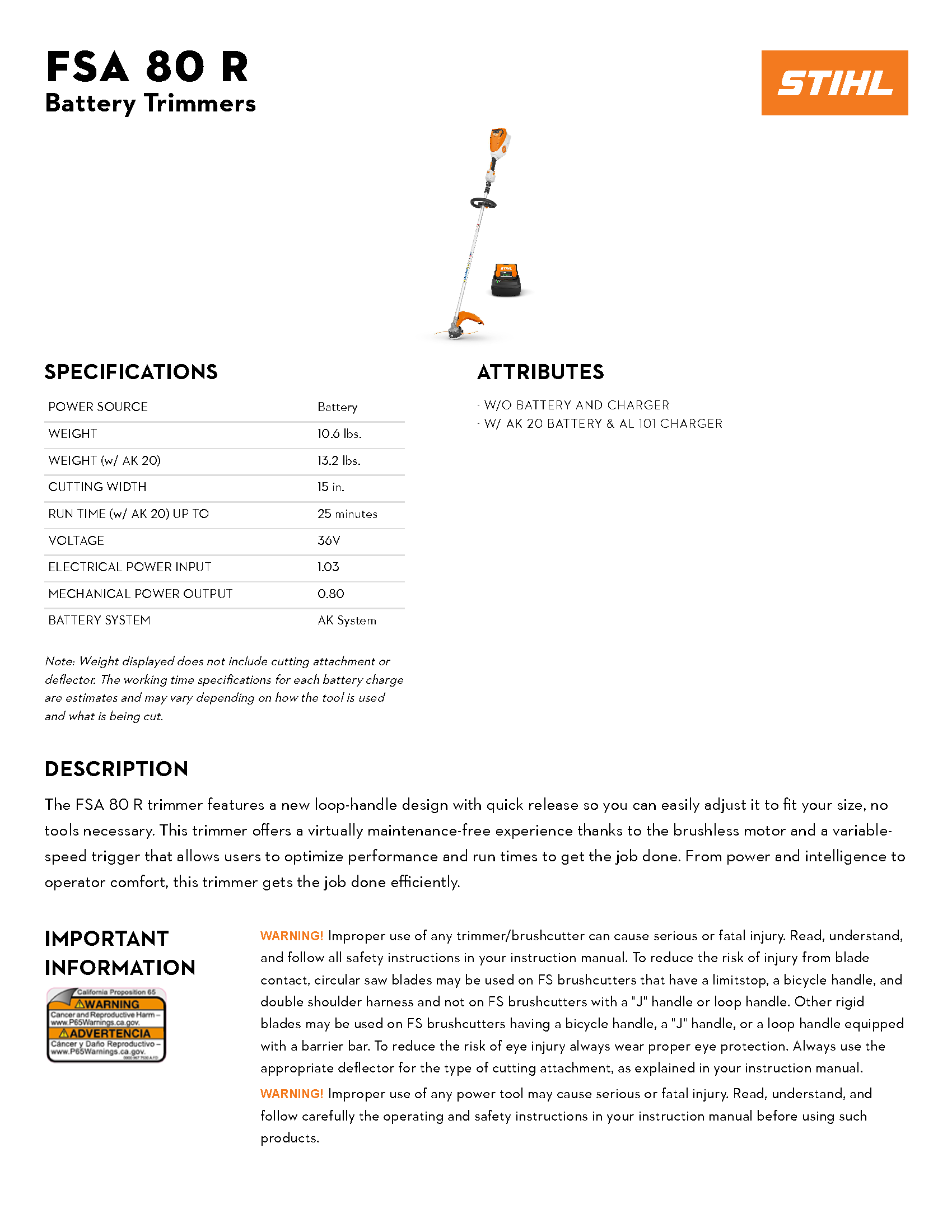 STIHL FSA 80R LITH-ION TRIMMER