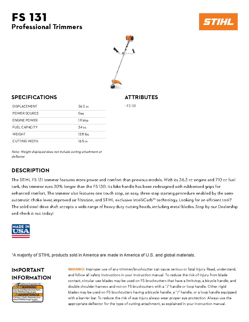 STIHL FS 131 BIKE HANDLE TRIMMER