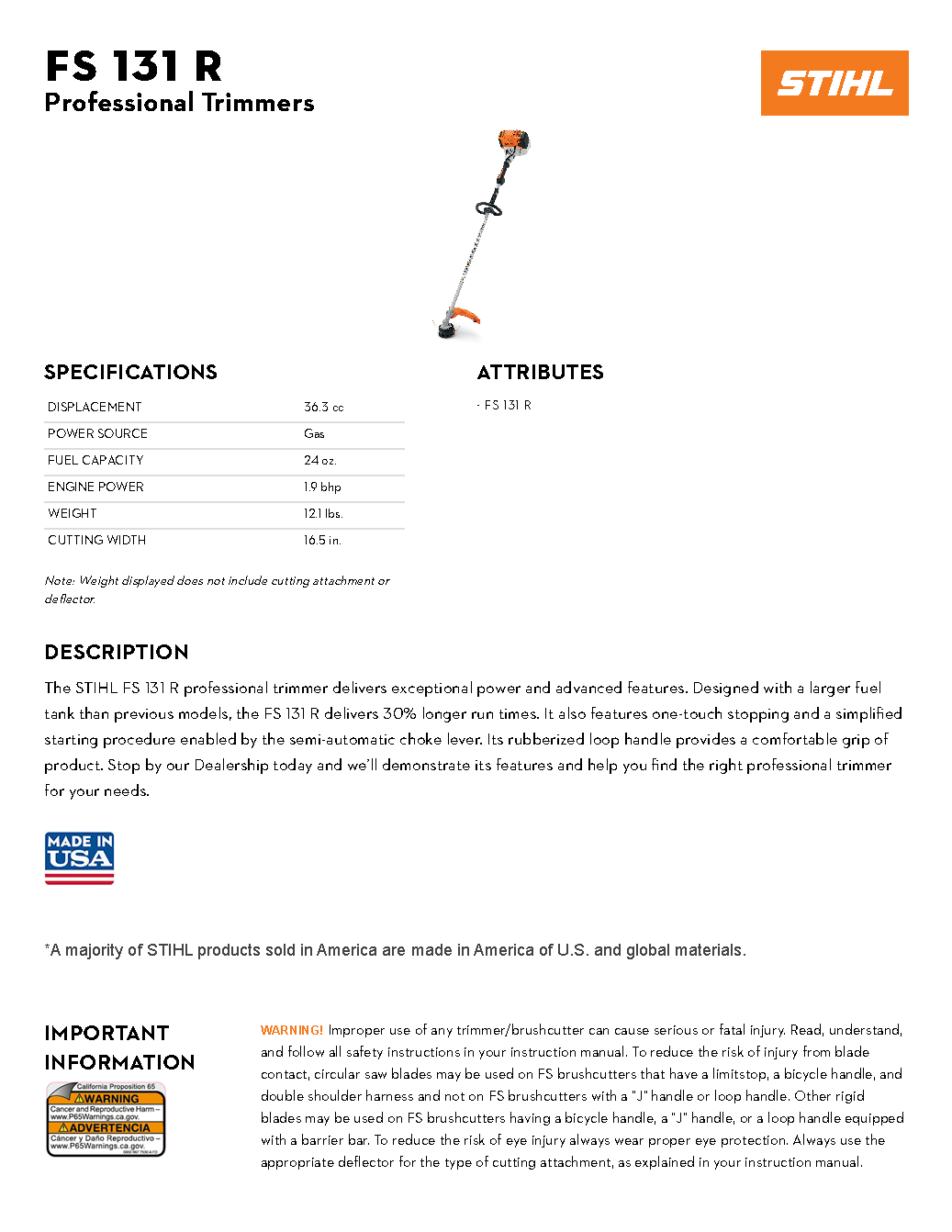STIHL FS 131R LOOP HANDLE TRIMMER