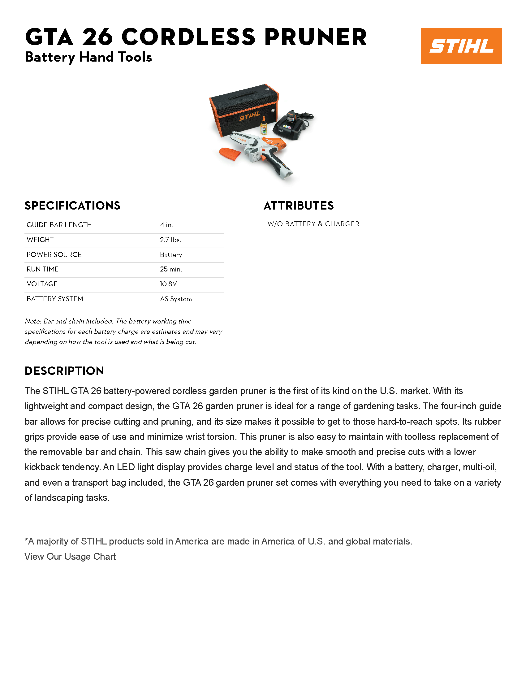 STIHL GTA 26 CORDLESS LITH-ION PRUNER