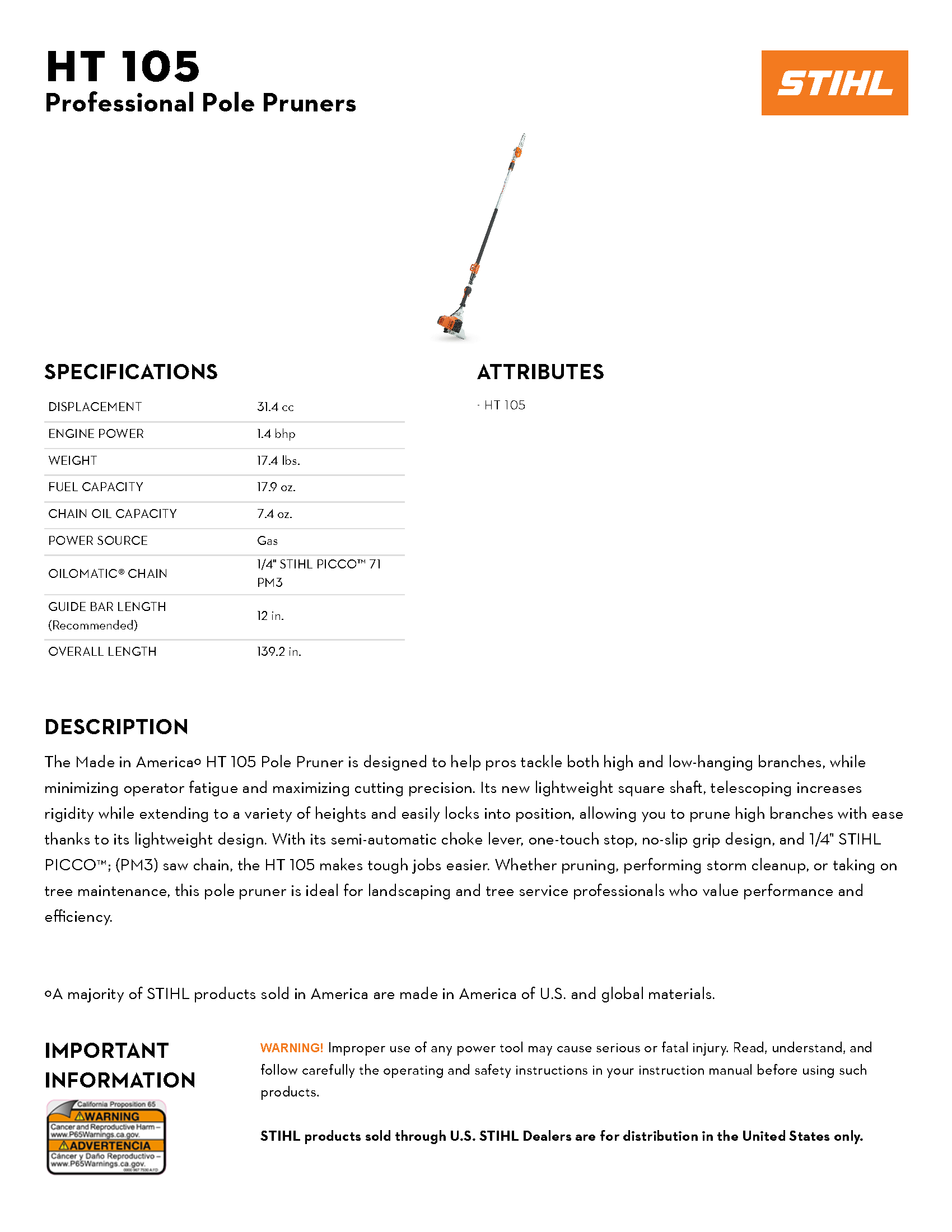 STIHL HT 105 POLE SAW