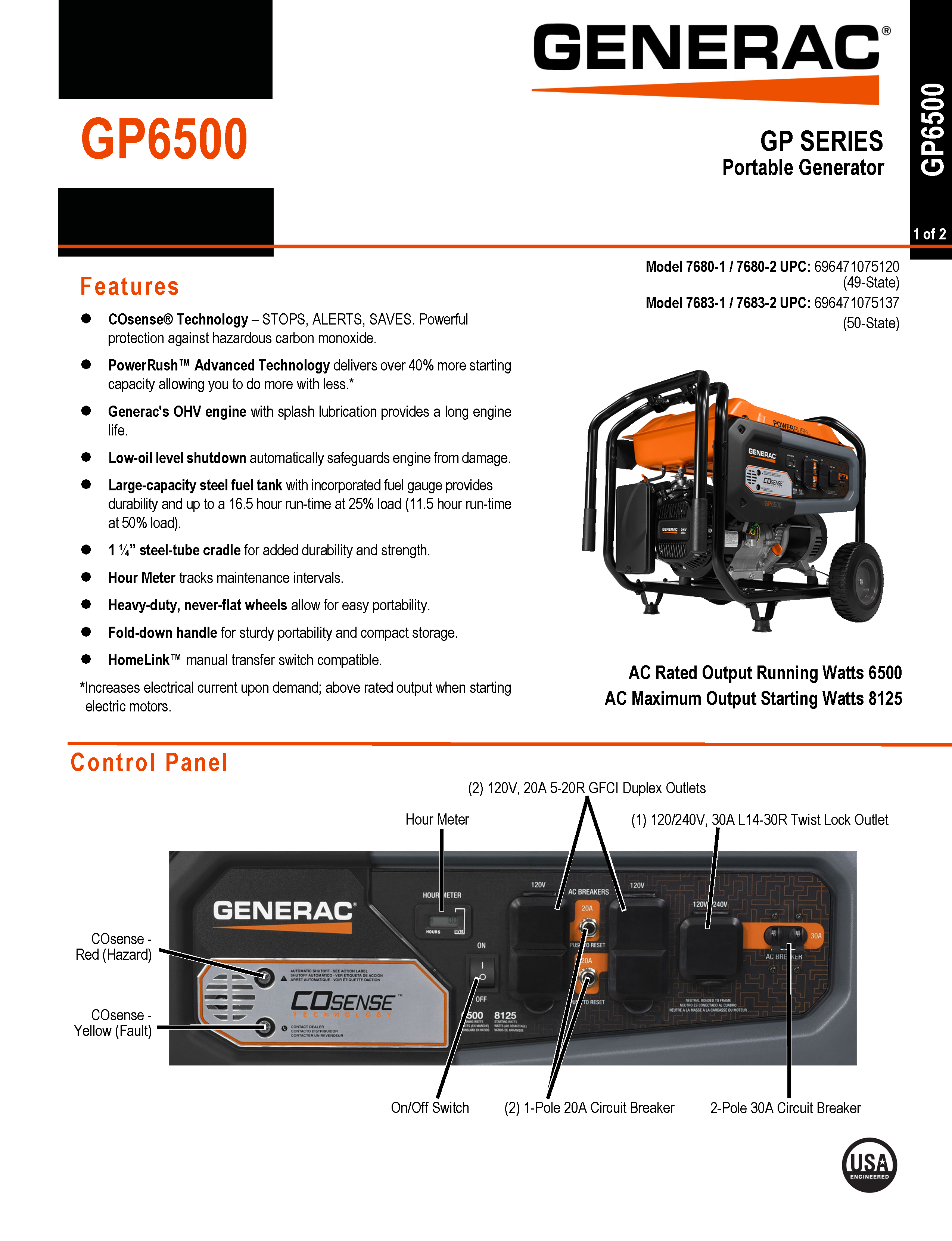 GENERAC 6500 WATT PORTABLE GENERATOR