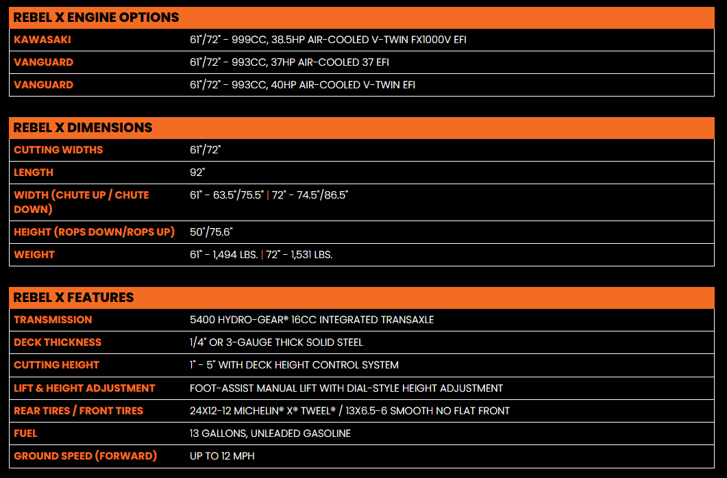 BAD BOY 61\" REBEL X  - KAWASAKI ENGINE