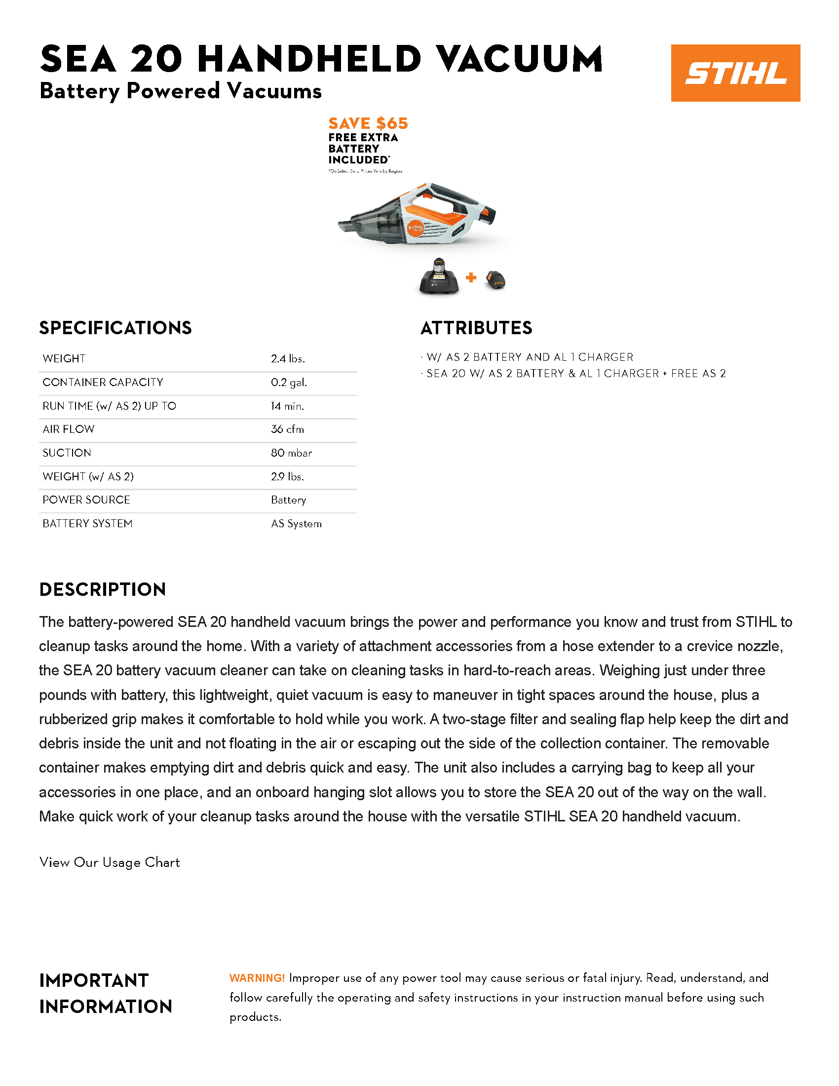 STIHL SEA 20 CORDLESS VACUUM