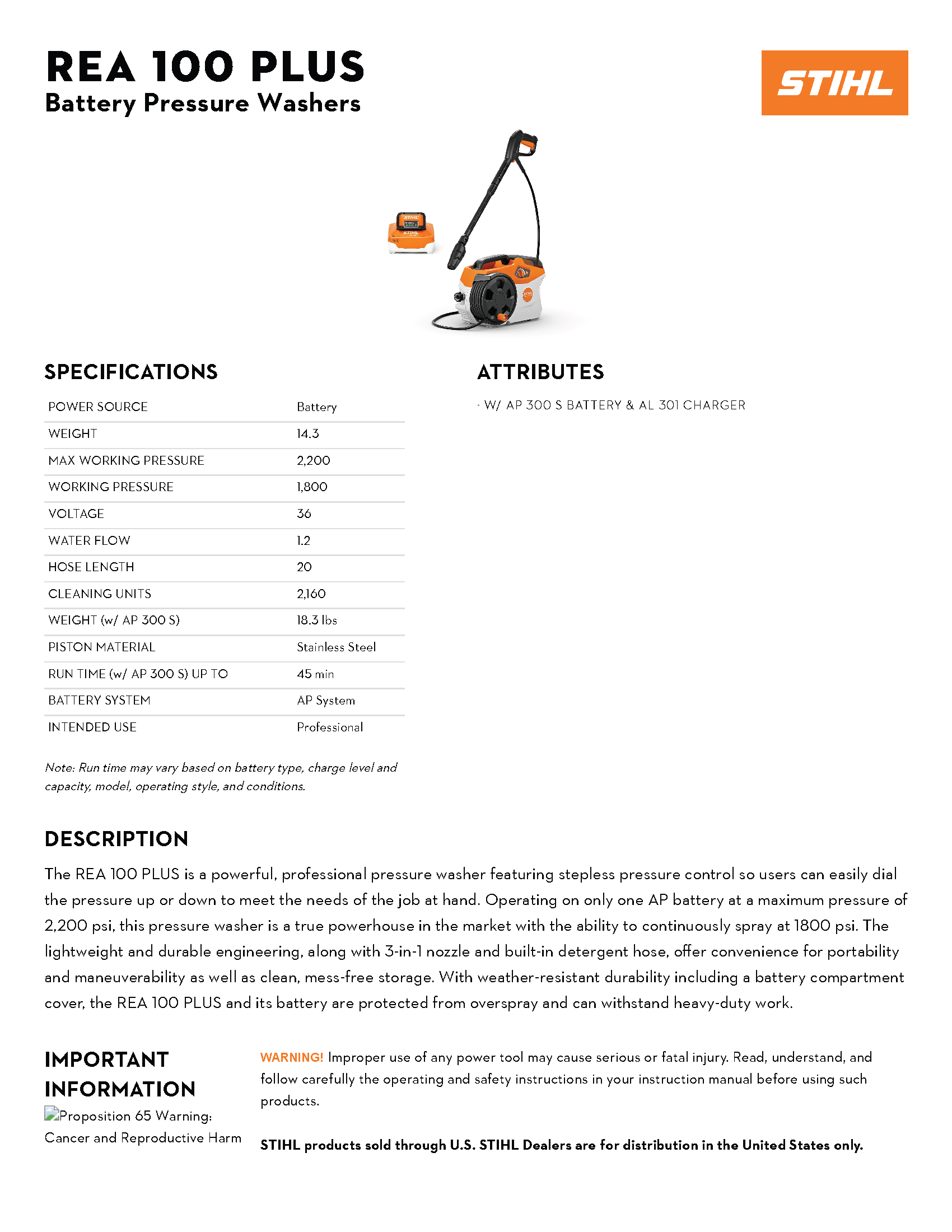 STIHL LITH-ION PRESSURE WASHER