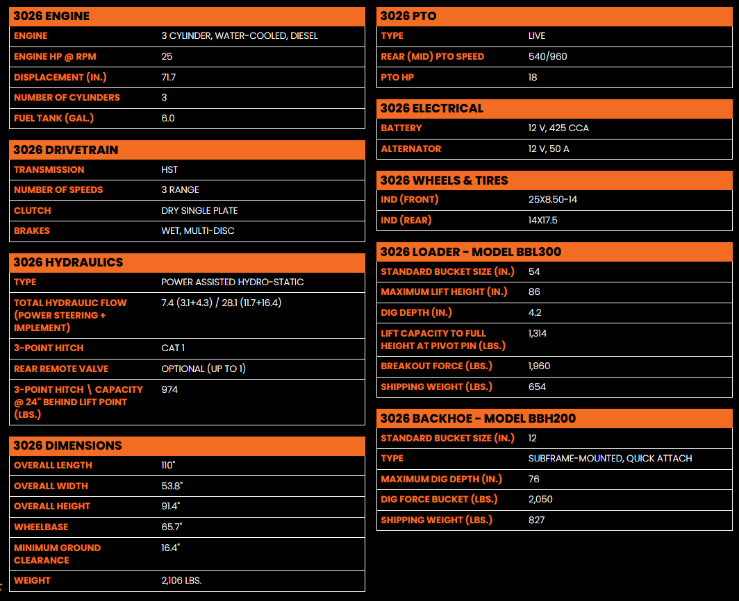 BAD BOY 3026 COMPACT TRACTOR