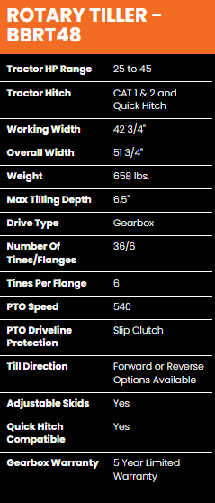 BAD BOY 4\' ROTARY TILLER BLACK