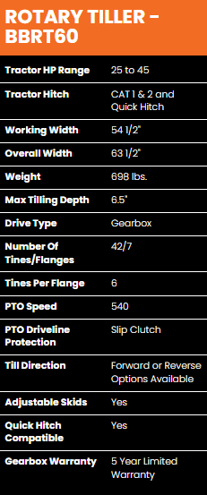 BAD BOY 5\' ROTARY TILLER