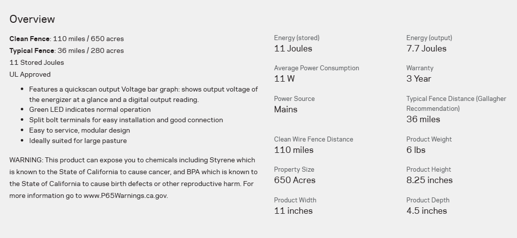 GALLAGHER M1100 FENCE CHARGER