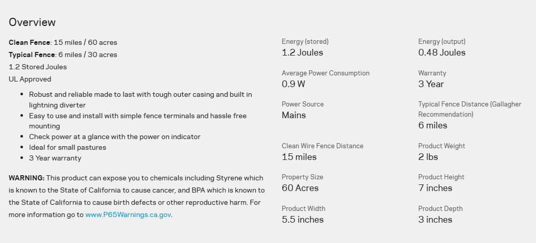 GALLAGHER M120 FENCE CHARGER