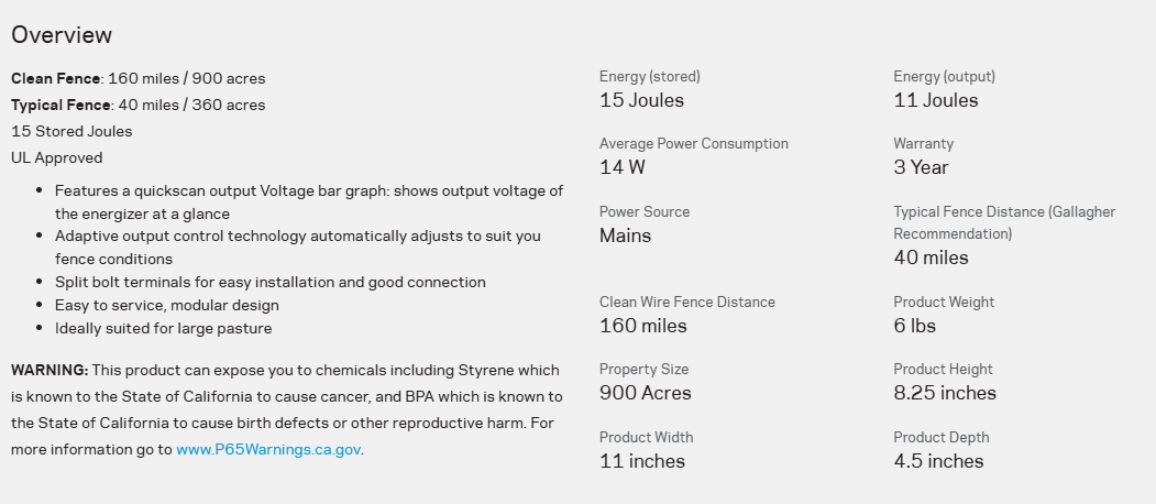 GALLAGHER M1500 FENCE CHARGER