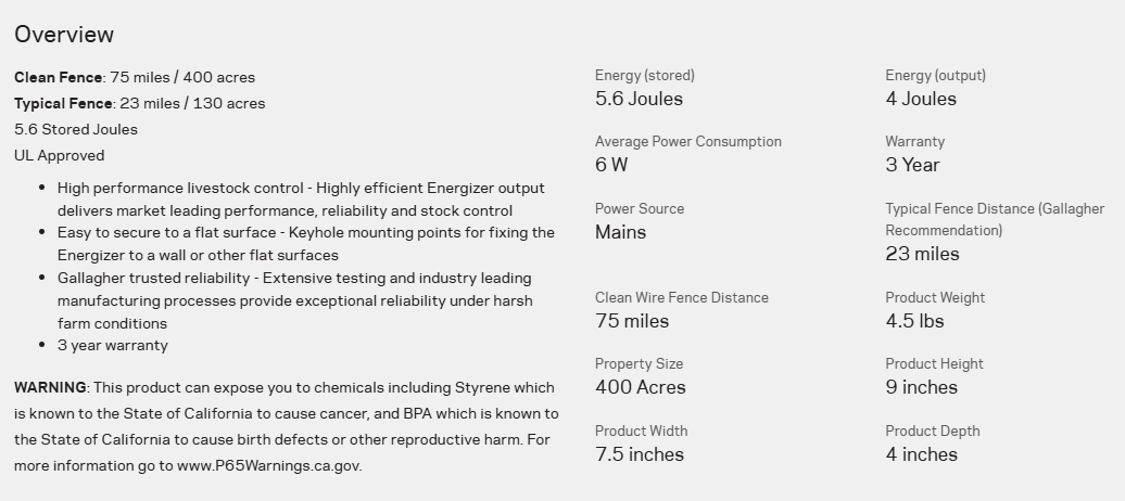 GALLAGHER M560 FENCE CHARGER