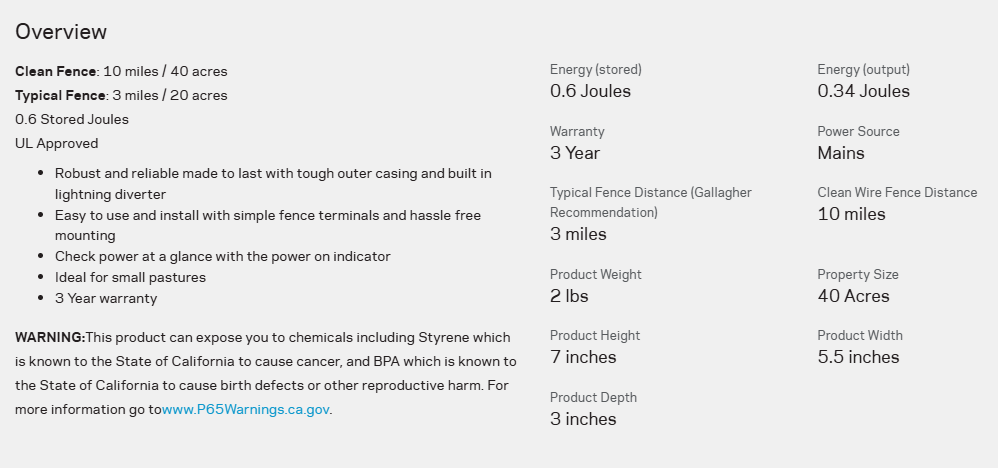 GALLAGHER M60 FENCE CHARGER